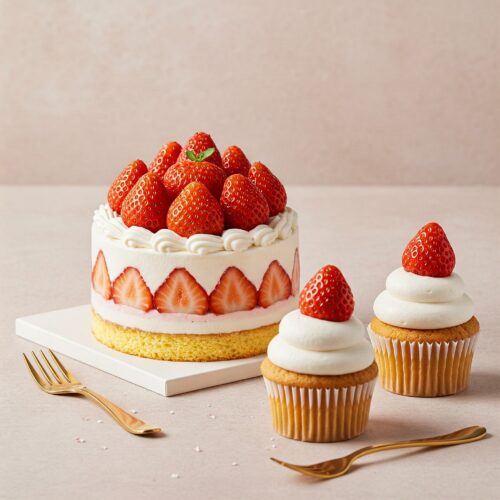 4''/10cm Strawberry Bento cake with 2 cupcakes