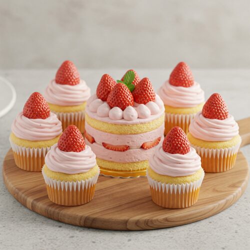 4''/10cm Strawberry Bento cake with 5 cupcakes