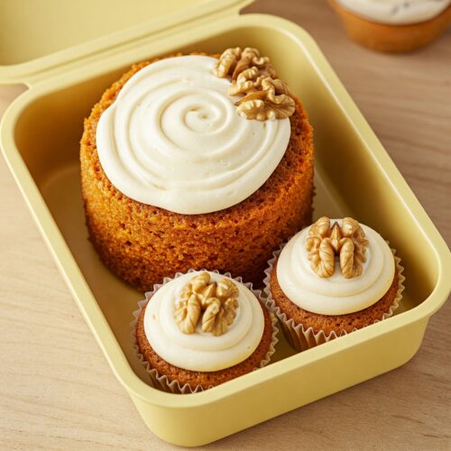 4''/10cm Carrot Bento cake with 2 cupcakes