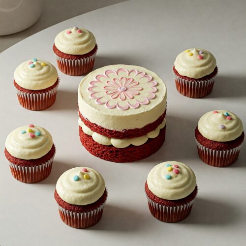 4”/10cm Red velvet Bento cake with 5 cupcakes