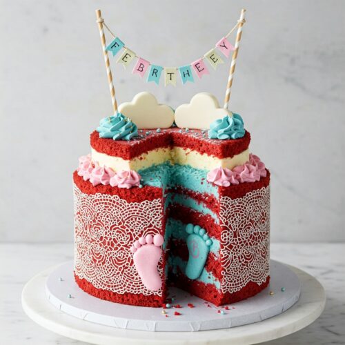 Custom Red Velvet Gender Reveal Cake